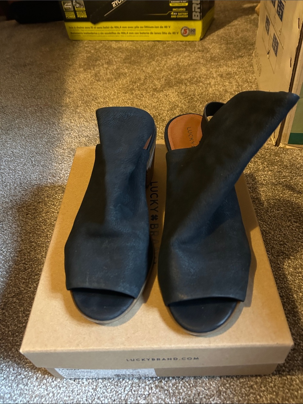 Lucky Brand Black Open-Toe Slide Mules